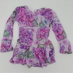 Bums & Roses Hydrangea Floral Long Sleeve Bodysuit Dress 3-6 M